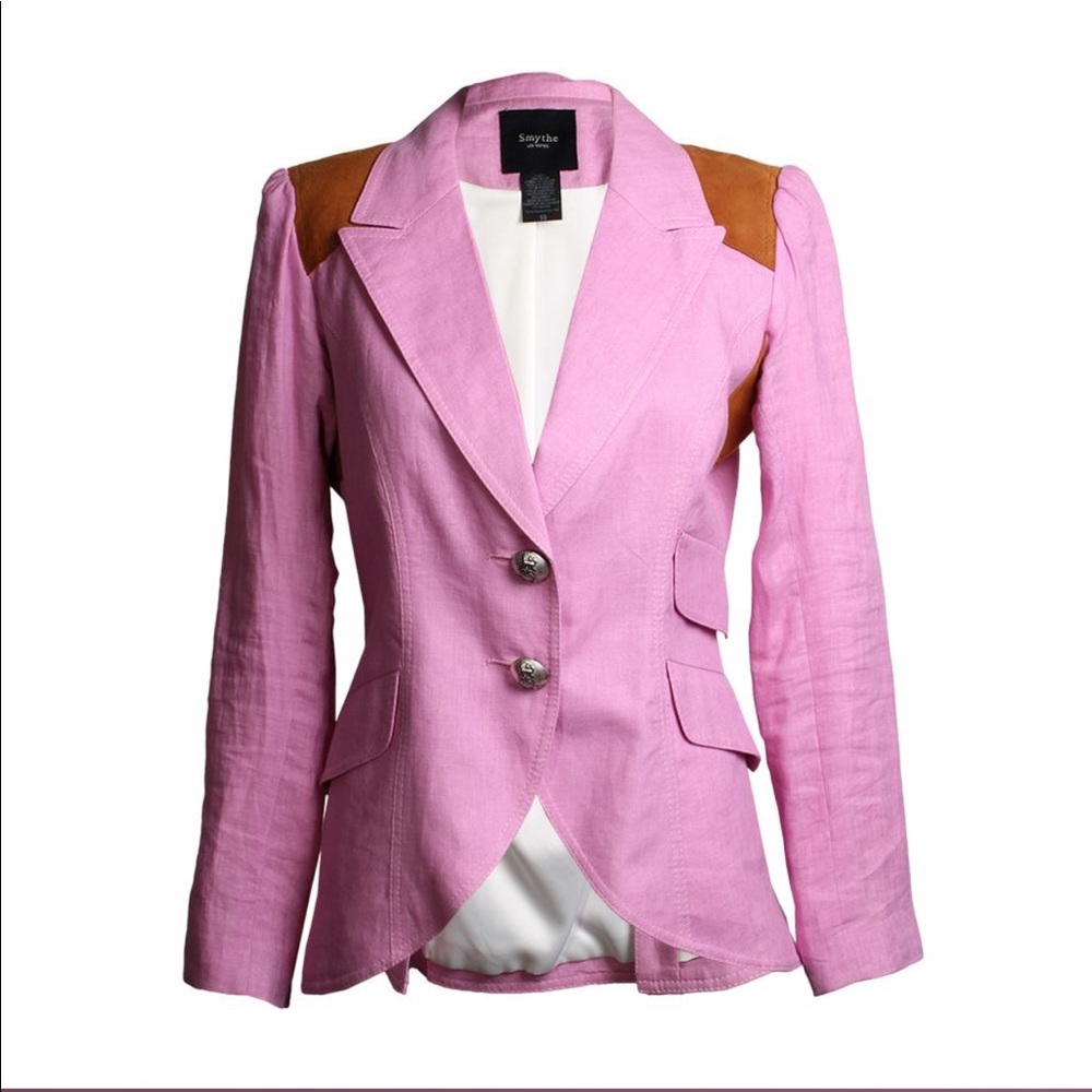 Smythe Pink Linen Rifle Patch Equestrian Jacket Blazer size 10